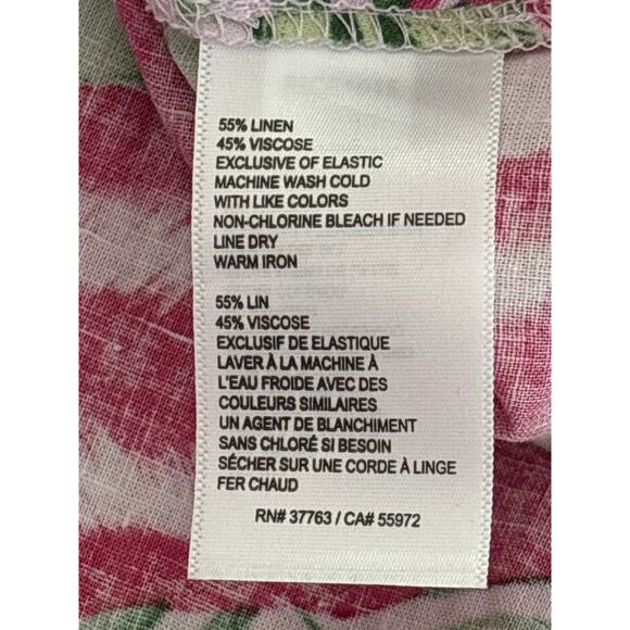 Linen Maxi Dress Rafaella Women's Size XL Pink Floral Tropical Island Cap Sleeve - Picture 4 of 9